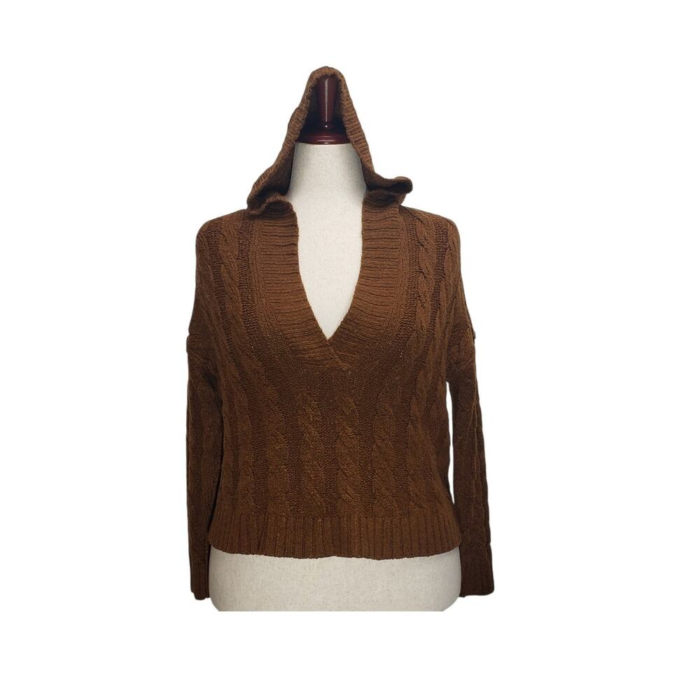 American Eagle Chocolate Brown Knit Hoodie Sweater XS Cozycore Cabincore